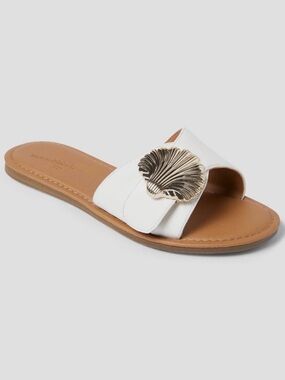 Target White Slide Sandals with Gold Shell Accent